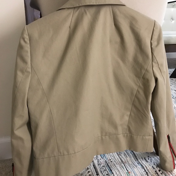 J.Crew khaki Moto Jacket with Coral trim sz4 - Picture 5 of 7